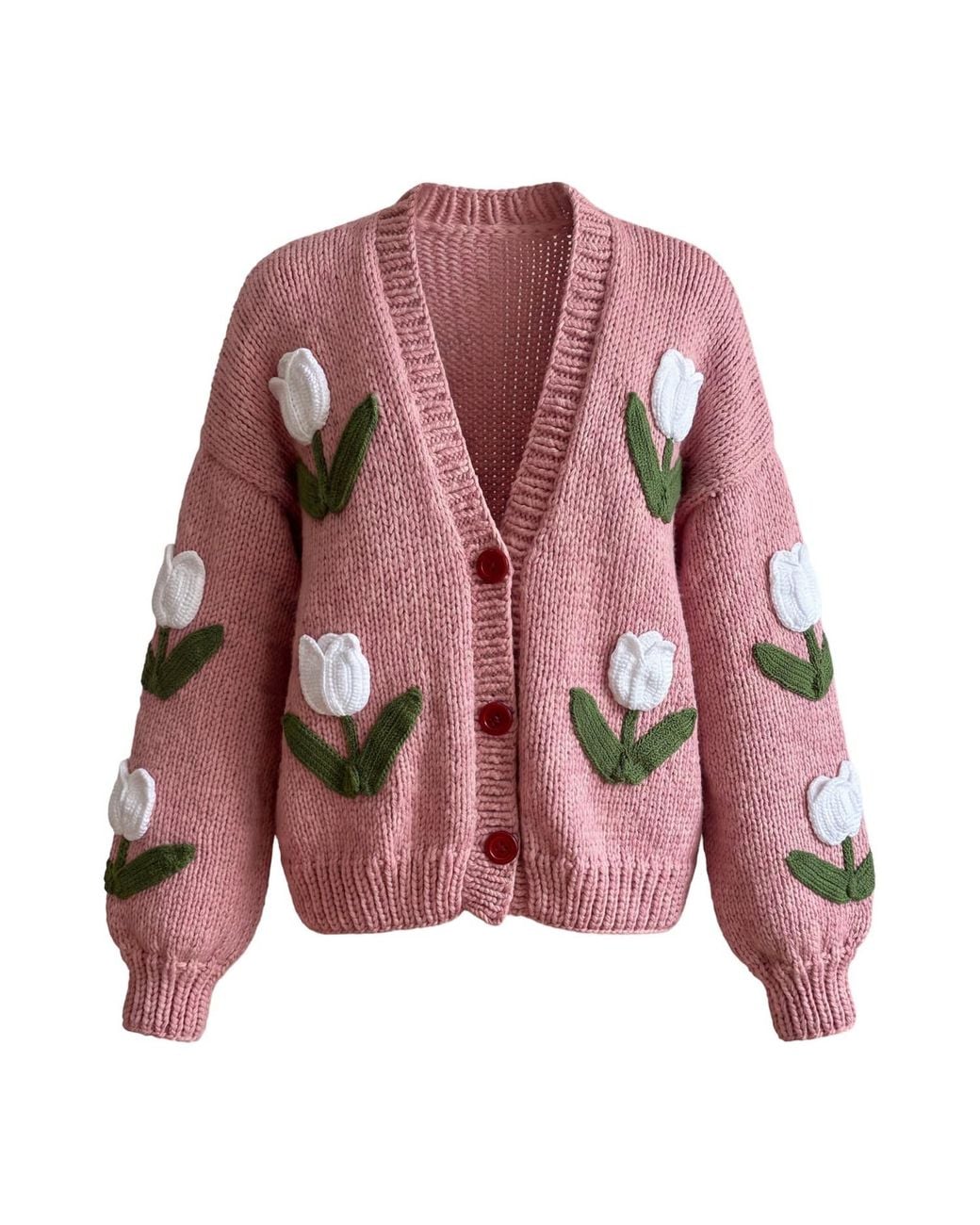Ana Chic Pink Tulip Handmade Knitted Cardigan