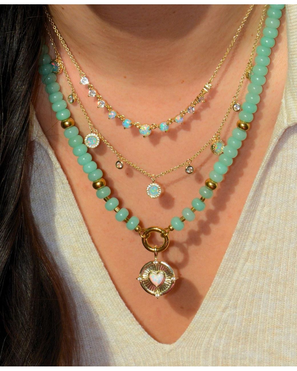 KAMARIA Metallic Radiant Opal Heart Necklace