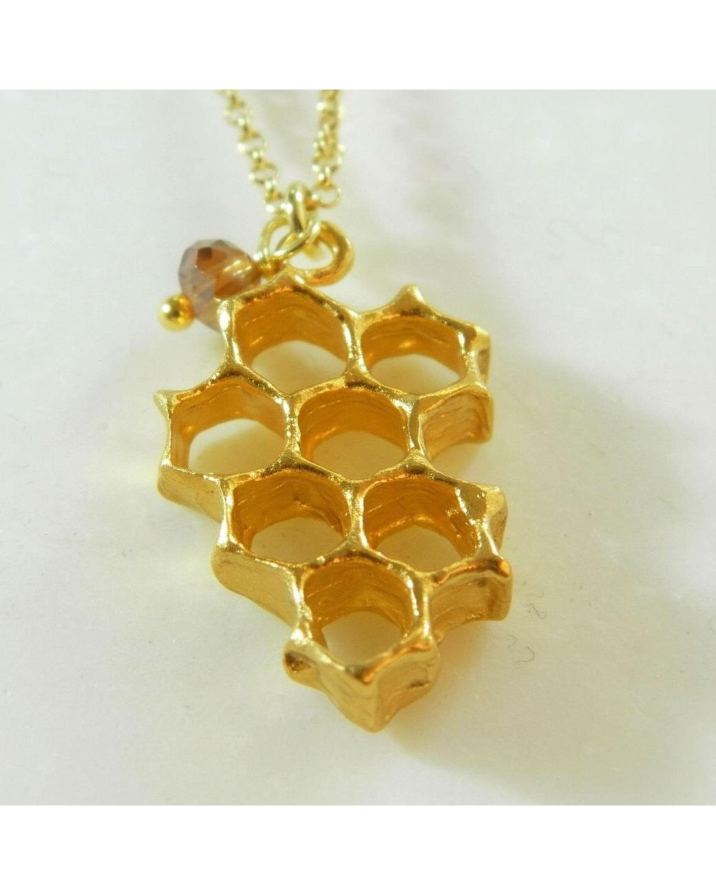 Mother Nature Jewelry Metallic Honeycomb Necklace, Handmade Nature Pendant