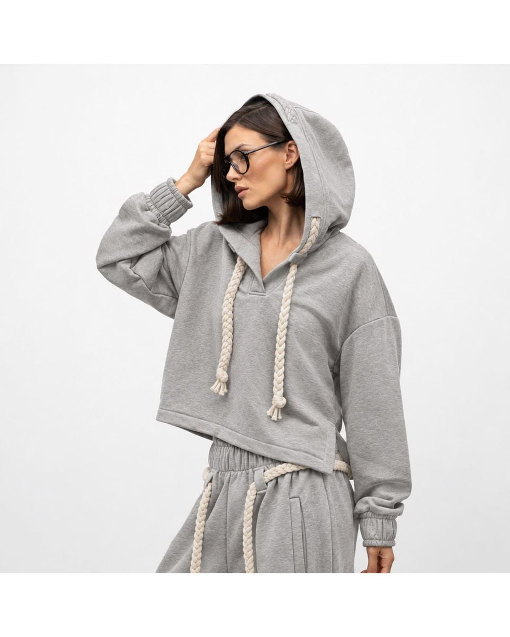 Mandragora Gray Oversized Cropped Hoodie Sento