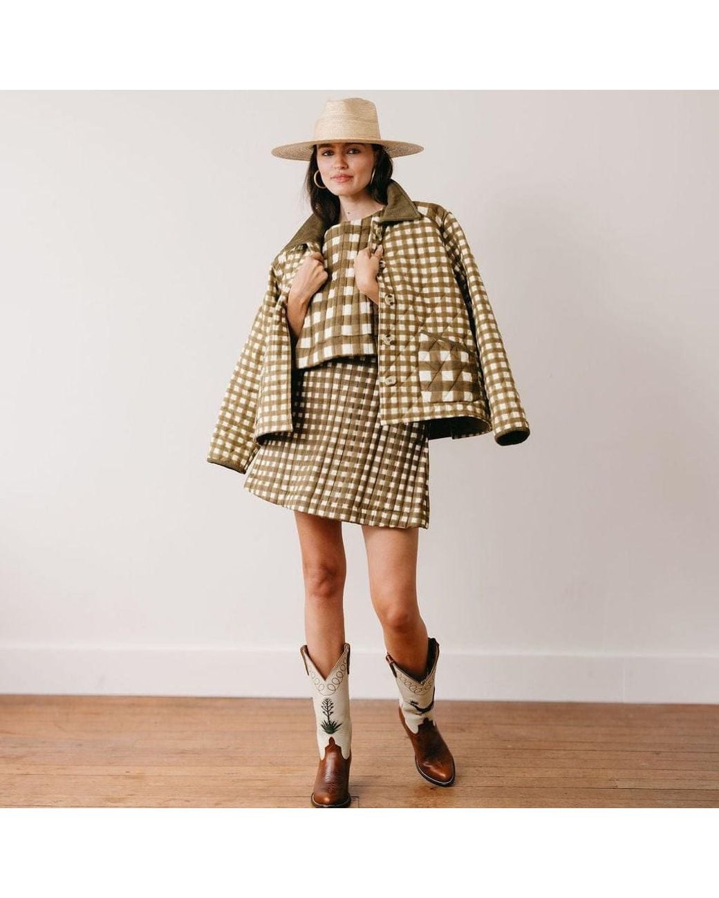 SUNSHINE TIENDA Green Painted Gingham Barn Jacket