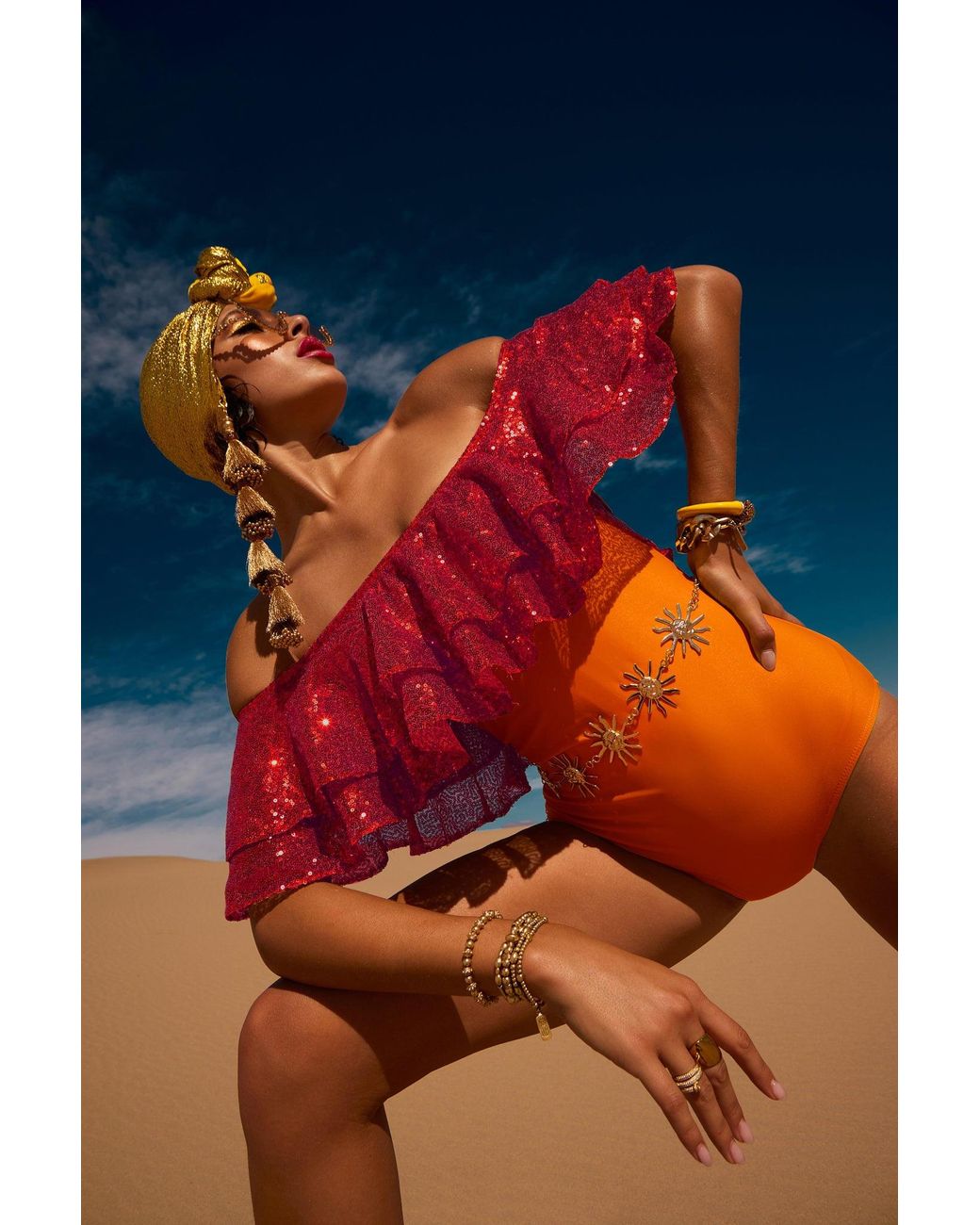 Julia Clancey Red Rara Raspberry Tigre Sequin Swim Suit