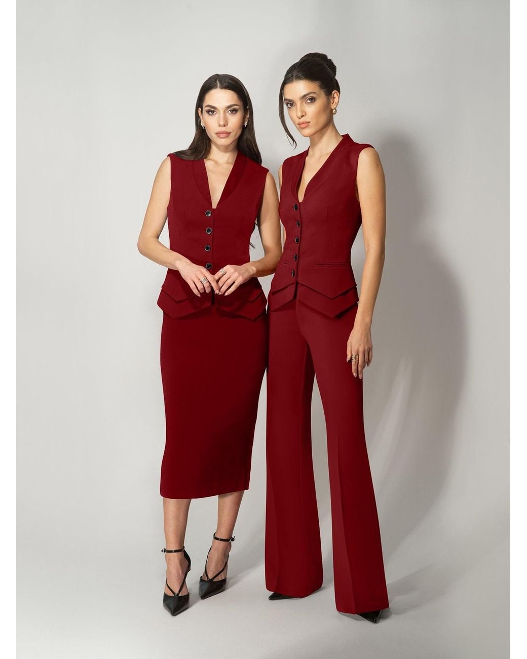 Tia Dorraine Red Fitted Waistcoat & Trousers Set
