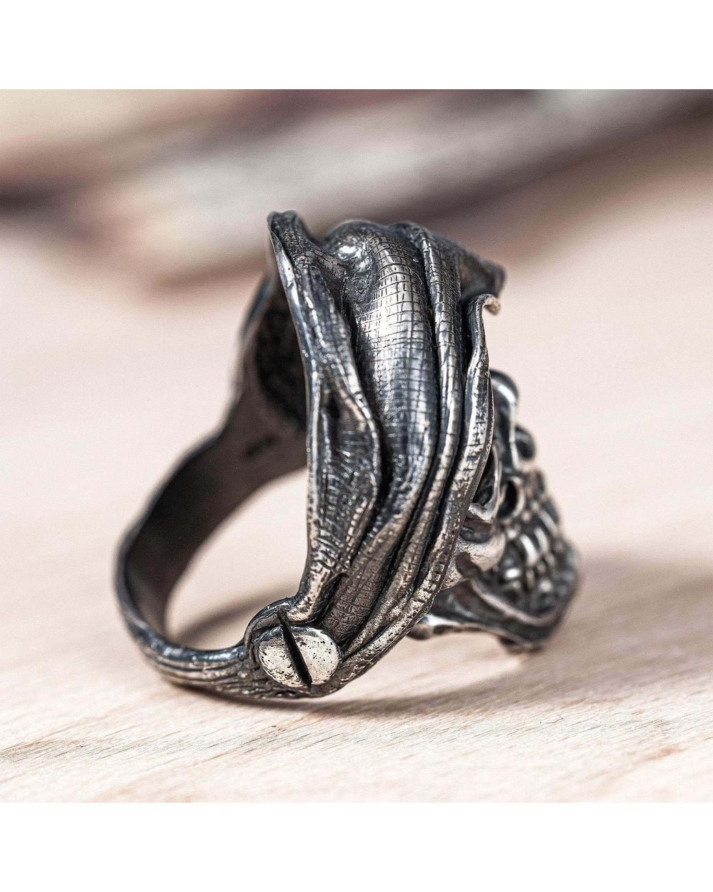 German Kabirski Blue Requiem Handcrafted Sterling Skull Ring With Dark Aesthetic for men