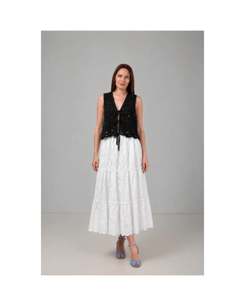 IZABELA MANDOIU White Embroidered Tiered Maxi Skirt