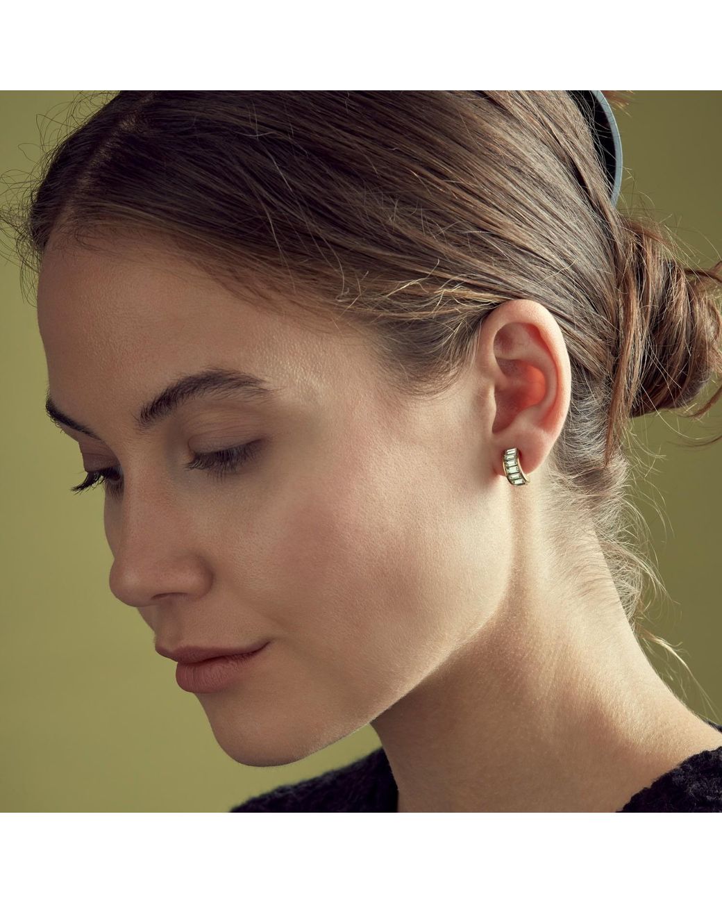 Emma Holland Jewellery Metallic Crystal Baguette Small Hoop Clip Earrings