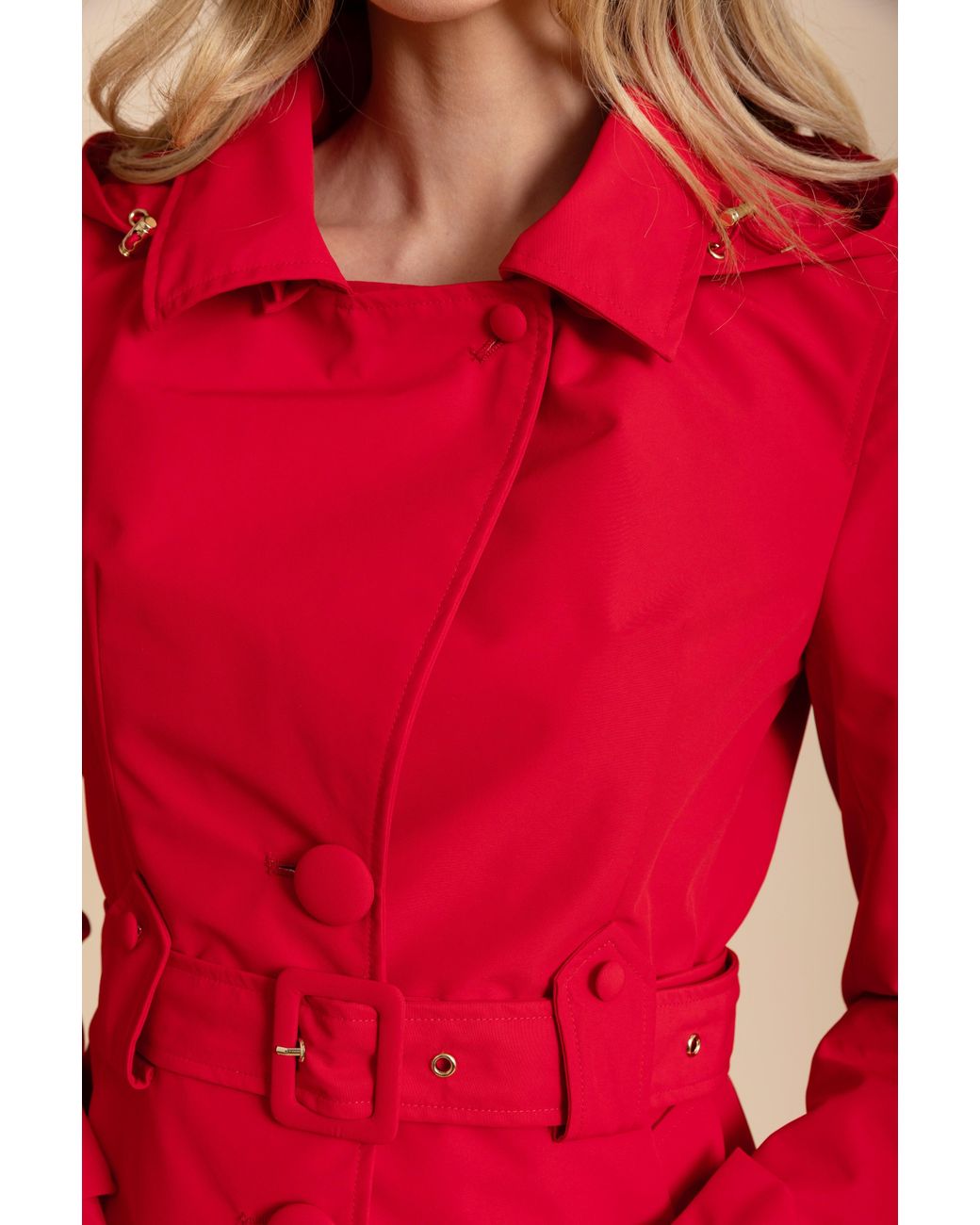 Santinni Red 'Ingrid' Raincoat With Detachable Hood & Bows