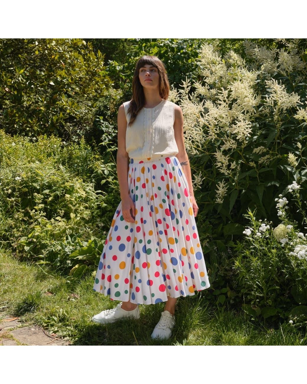 Louche White Agatha Dotty Print Circle Midaxi Skirt