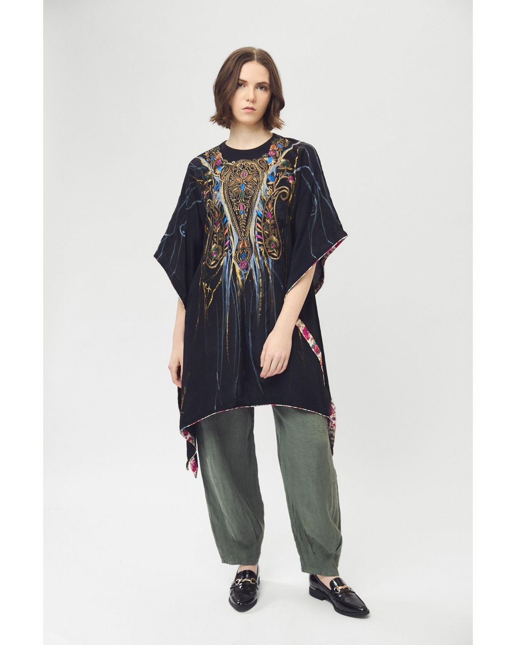 Saniya Khan Black Foliage Short Caftan
