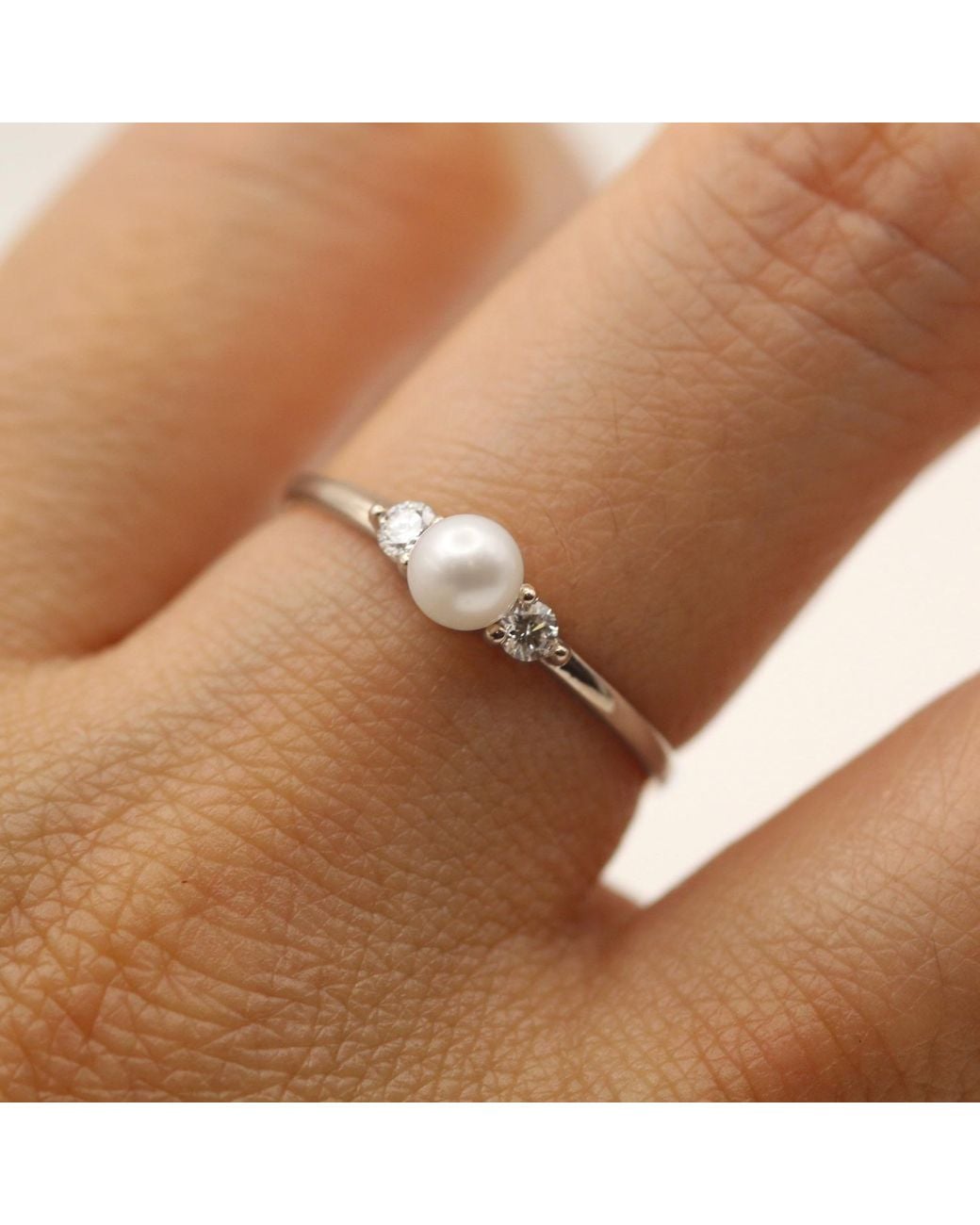 VicStoneNYC Fine Jewelry White Art Deco Akoya Pearl Engagement Wite Ring