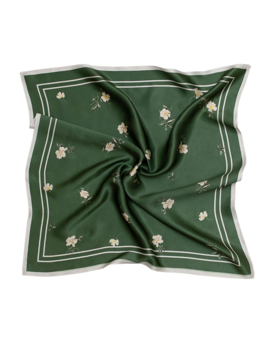 RainSisters Green Small Floral Print Natural Silk Scarf