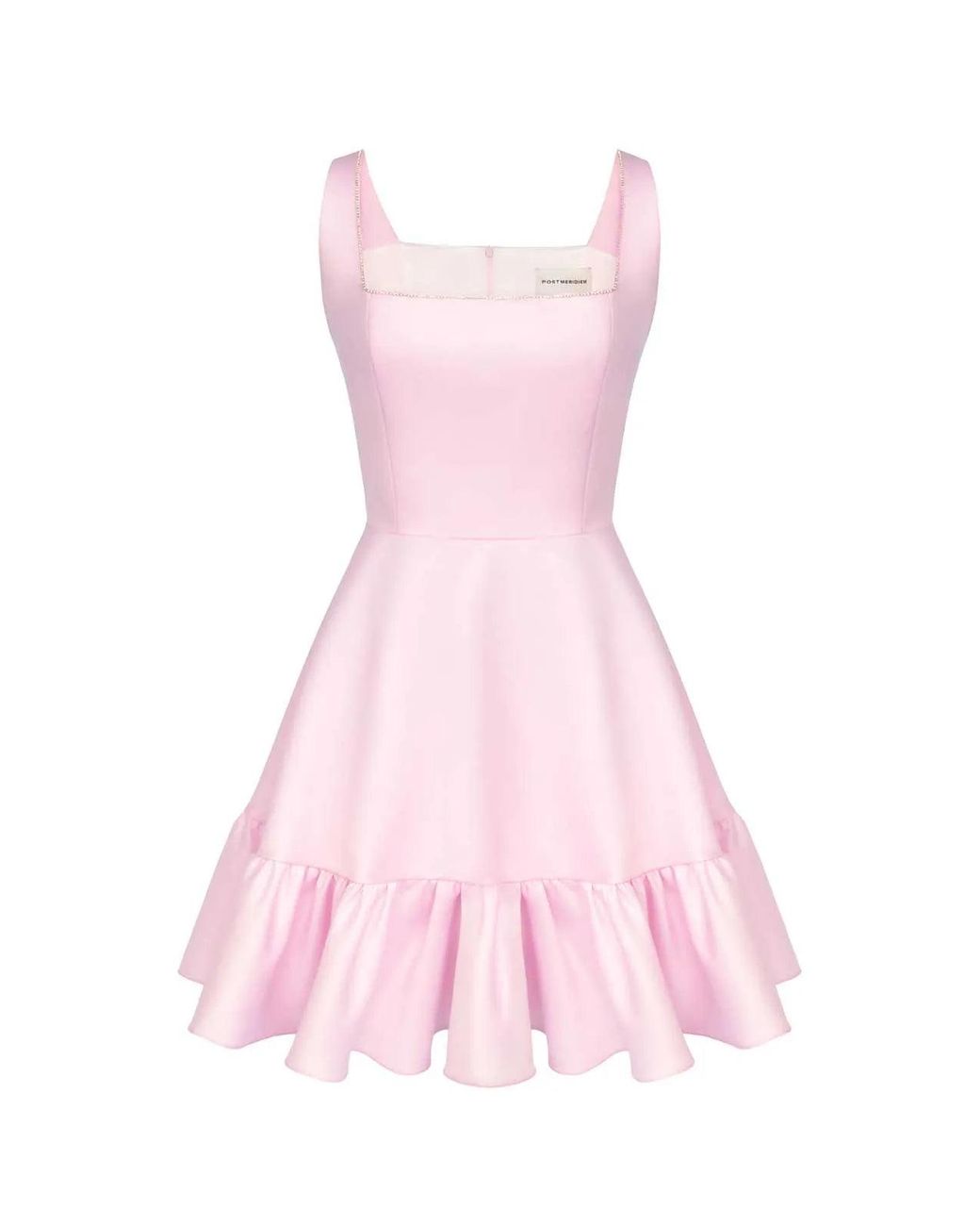 POST MERIDIEM Pink Bottom Flounced Strap Mini Dress