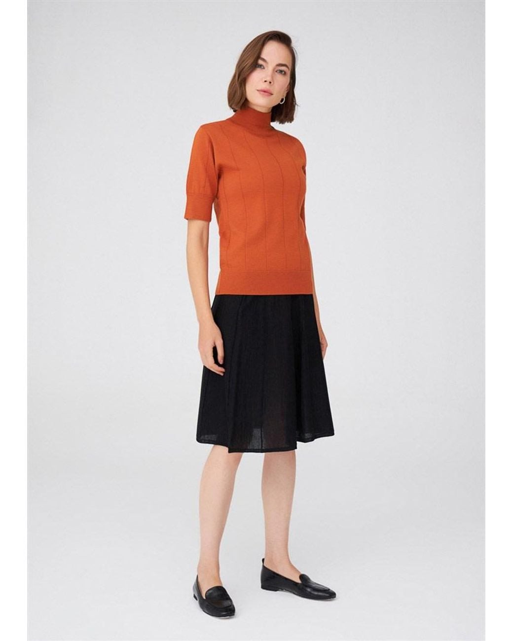 Peraluna Brown Betty High Neck Short Sleeve Knitwear Fine Blouse