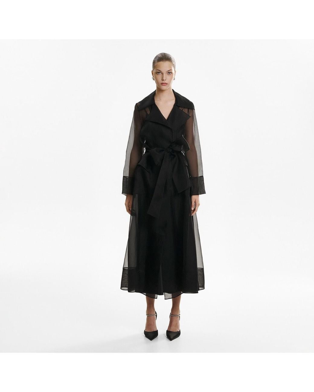 Lita Couture Black See Through Organza Trench Dress