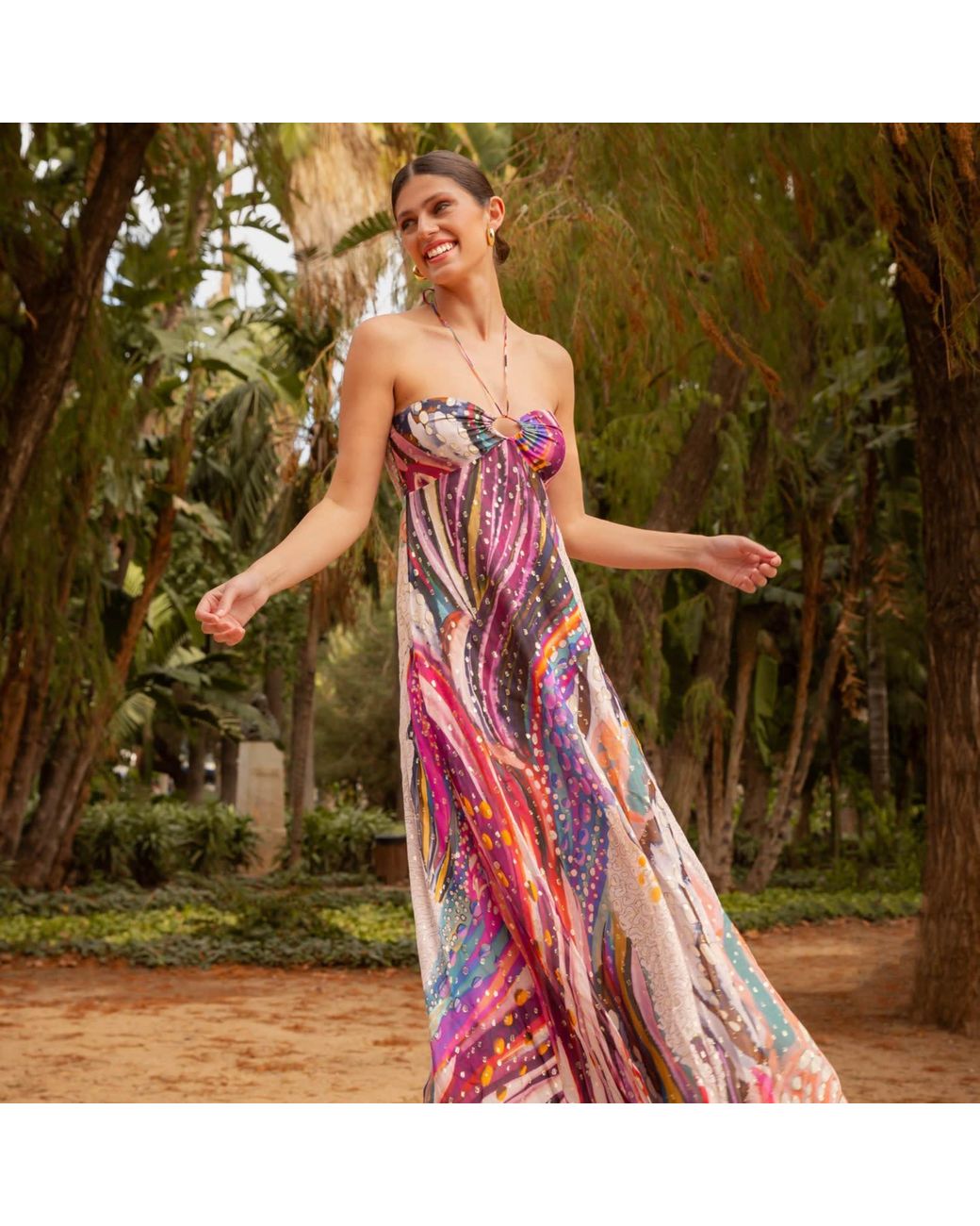 Introvertie VIENNA Purple Forgot About You Flowy Bandeau Viscose Lurex Maxi Dress