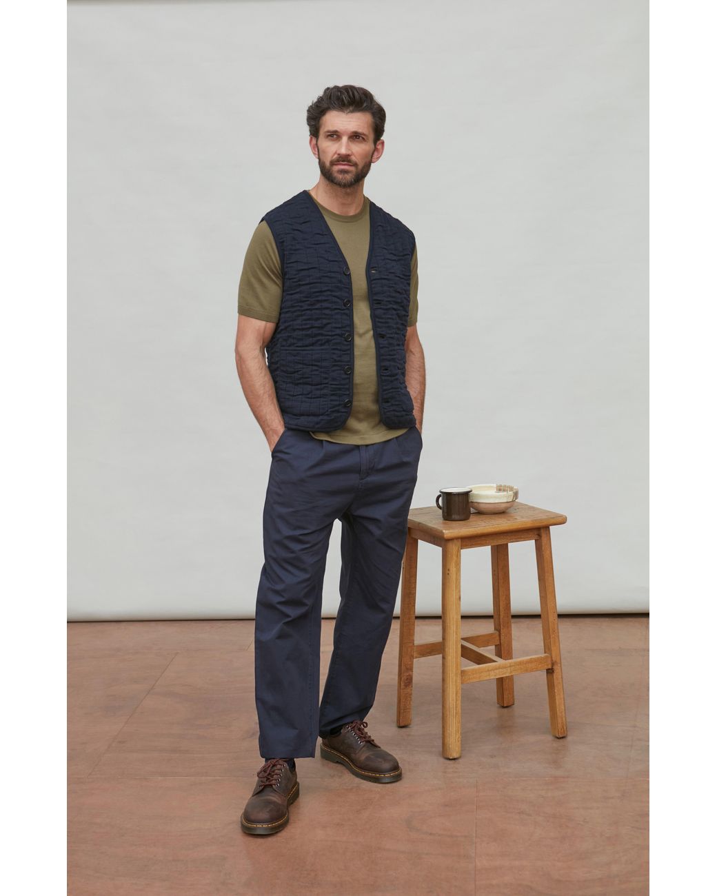 Paul James Knitwear Blue Cotton Forrester Quilted Knitted Gilet for men