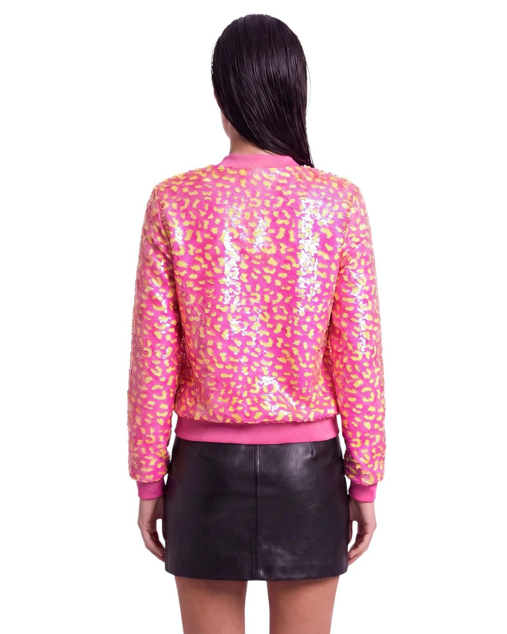 Any Old Iron Pink Neon & Sequin Cheetah Bomber Jacket