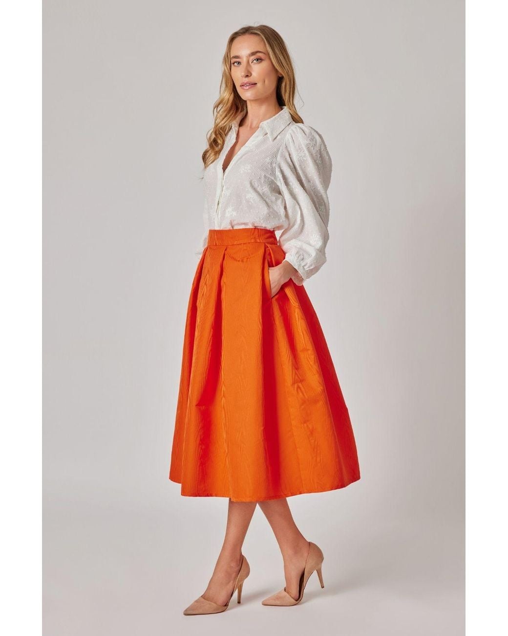 Marianna Déri Orange Midi Skirt With Moiré Effect
