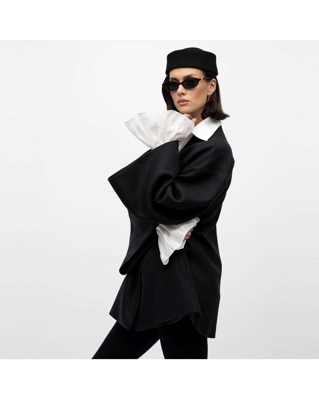 Mandragora Black Oversized Wool Kimono With Belt Arke