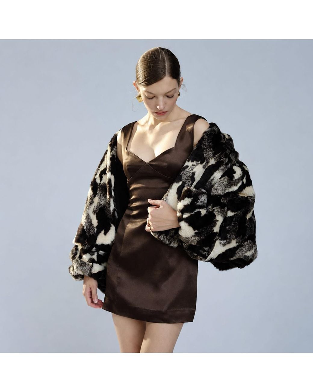 Belsize25 Brown Golden Time Dress – Heavyweight Satin Sweetheart Mini Dress