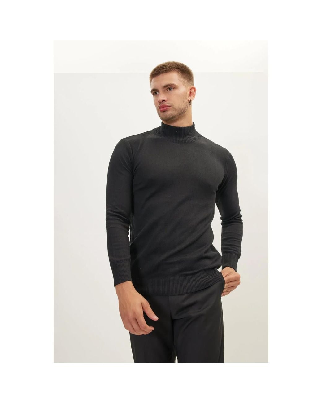 Ron Tomson Black Mock Neck Relaxed Sweater for men
