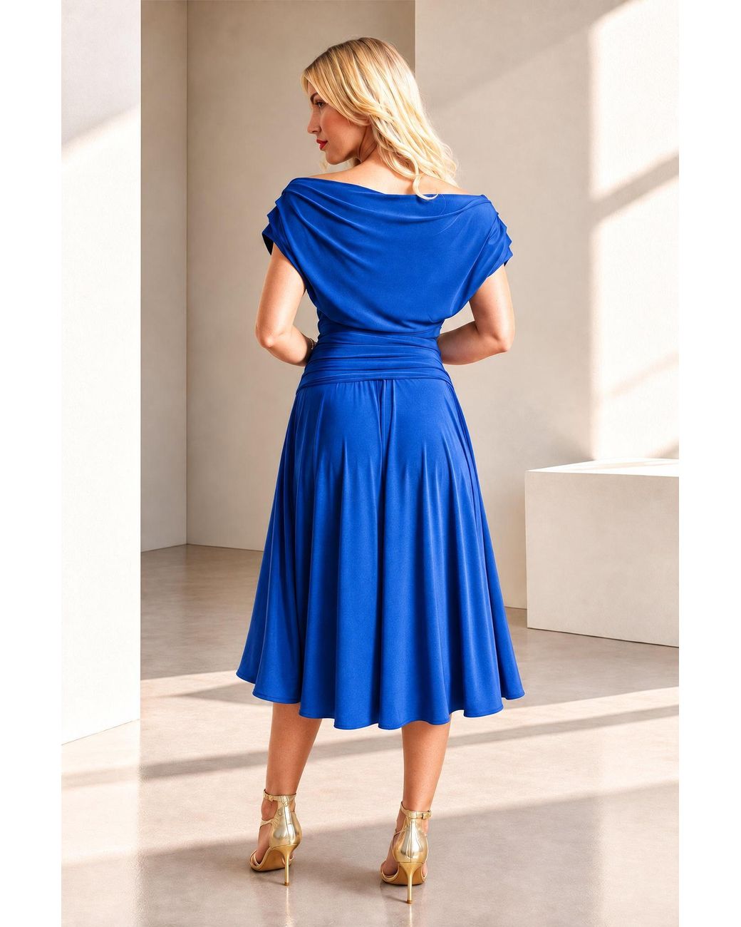 Atom Label Blue Carbon Bardot Tea Regular Length Dress