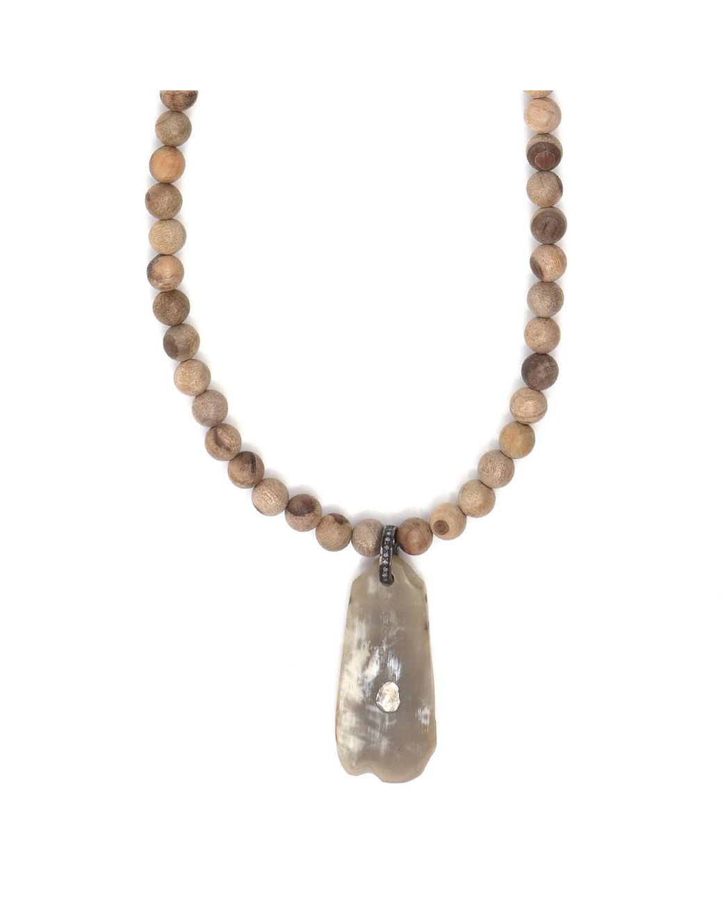 Shar Oke Metallic Neutrals Horn, Sandalwood & Polki Diamond Pendant Necklace for men