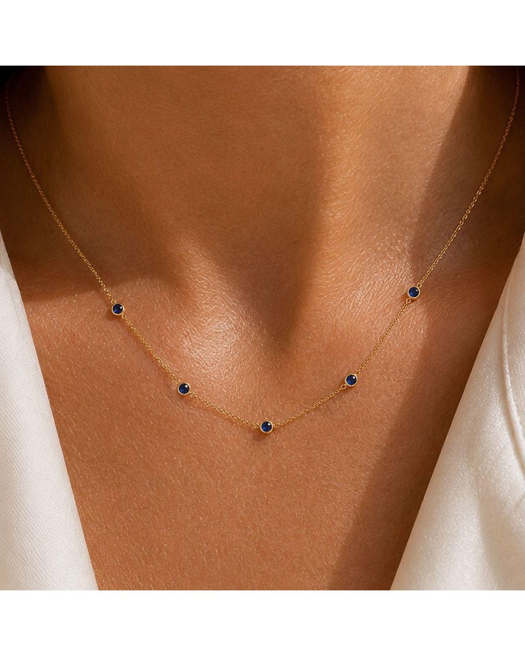 Lily Flo Jewellery Metallic Sapphire Station Necklace