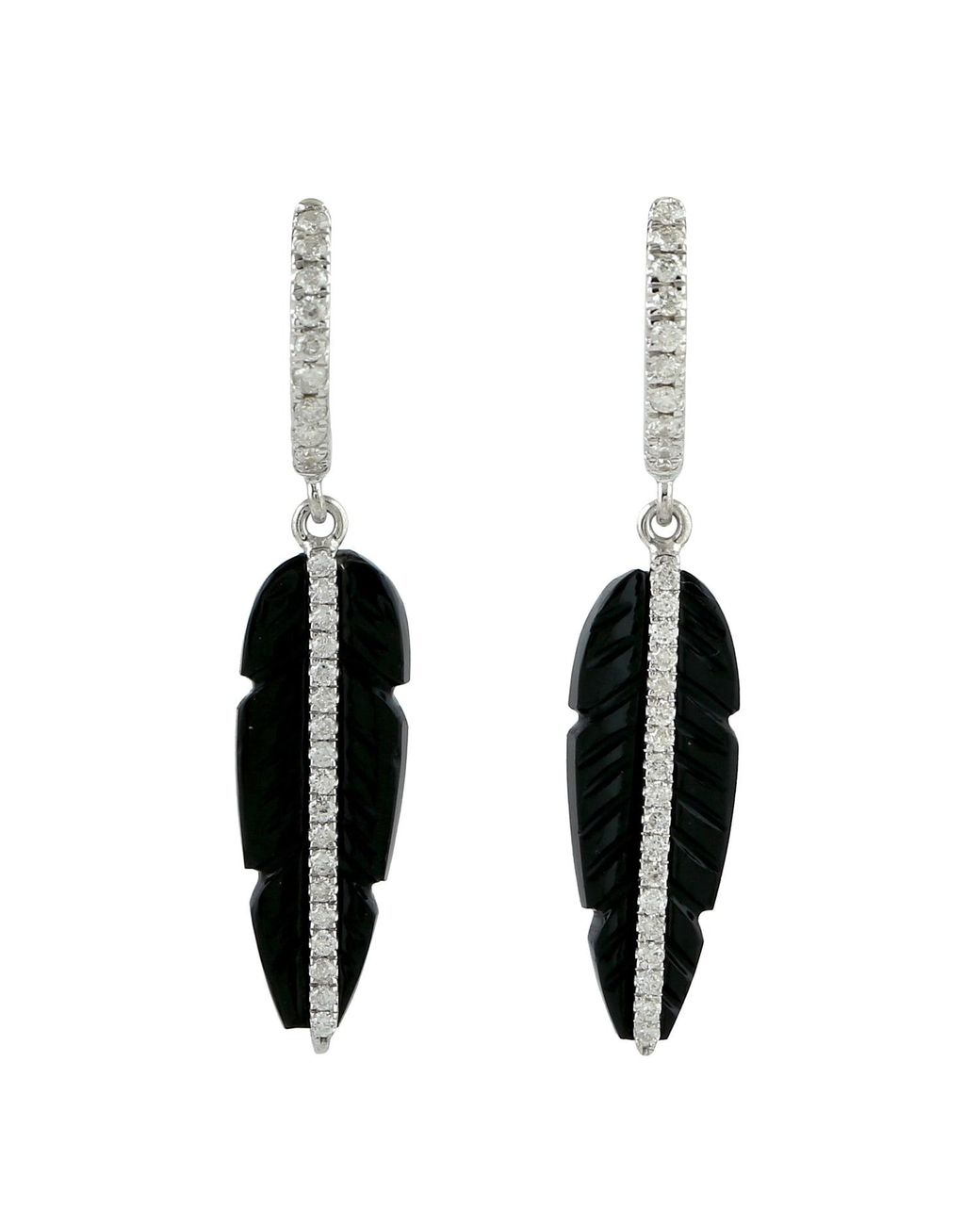 Artisan Black 18K Carved Onyx & Diamond Feather Drop Earrings