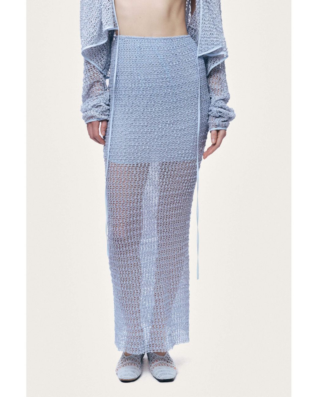 Nocturne Blue Mesh Detail Maxi Skirt