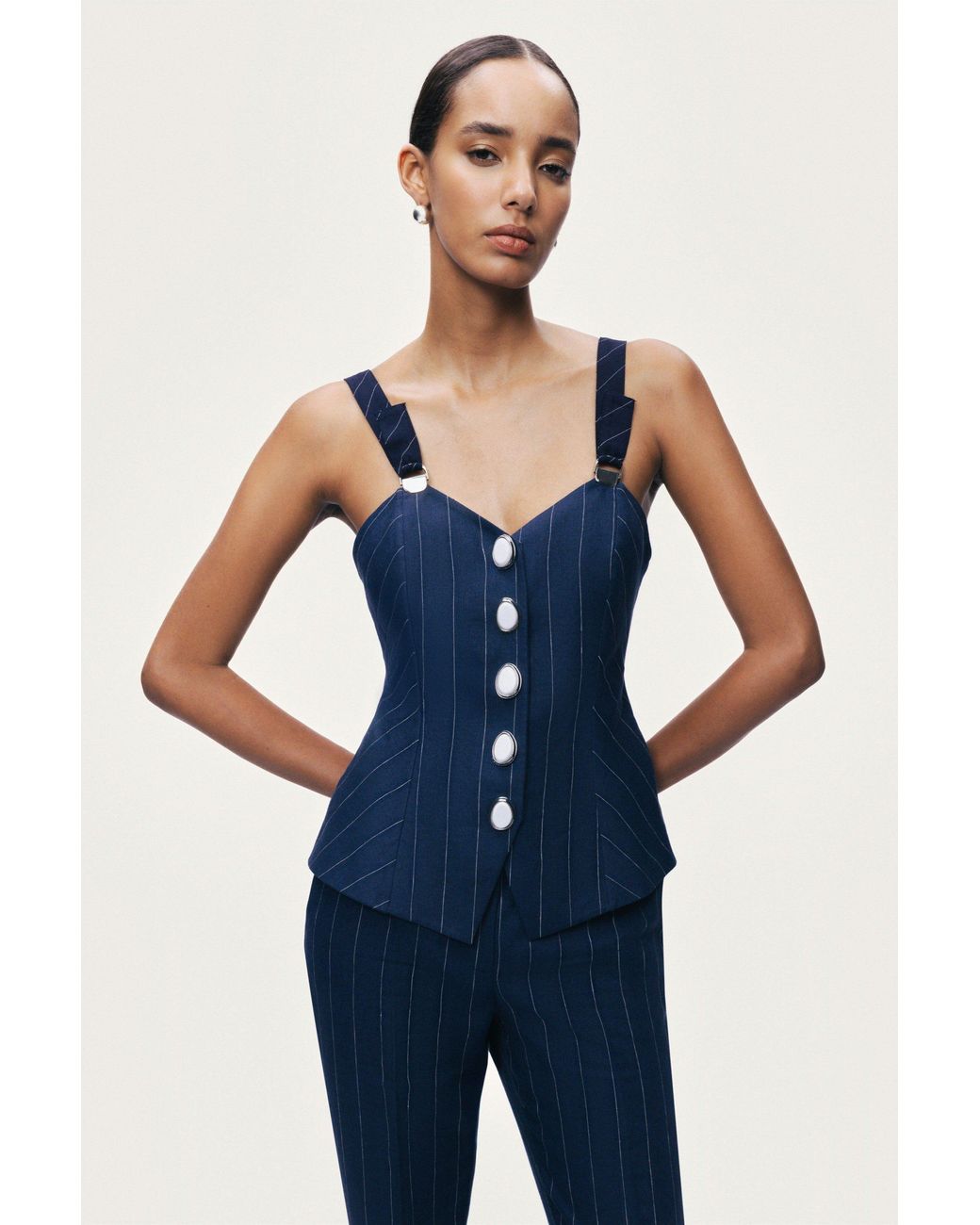 Nocturne Blue Pinstripe Corset Bustier Top