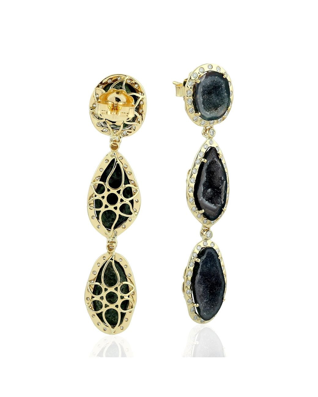 Artisan Black Geode & Diamond Drop Earrings