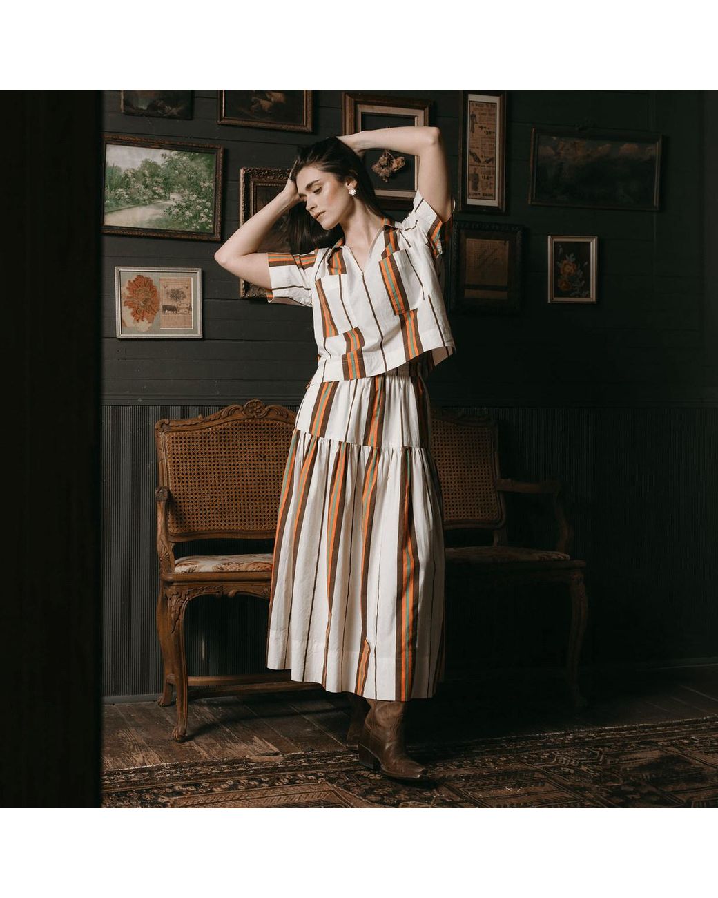 SUNSHINE TIENDA Brown Vintage Stripe Colette Skirt