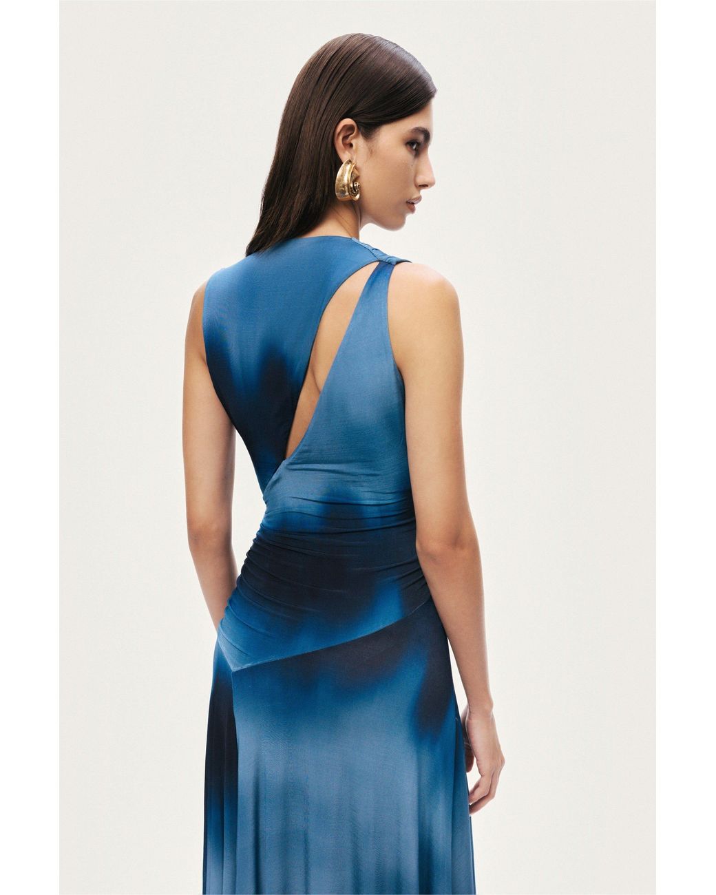 Nocturne Blue Draped Asymmetric Maxi Dress