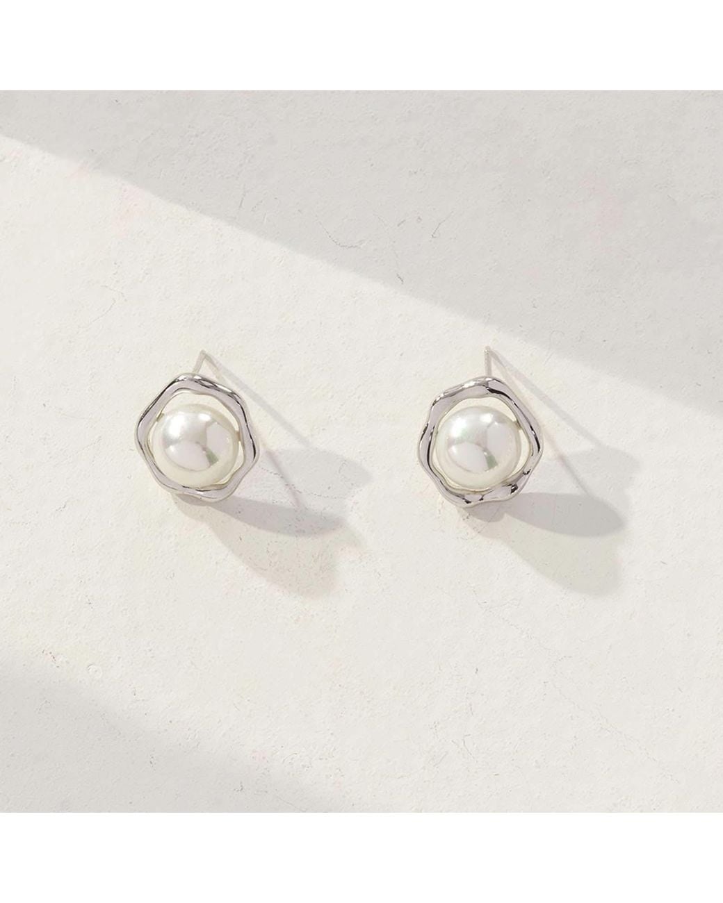 Angel Barocco Metallic Freshwater Round Pearl Stud Earrings