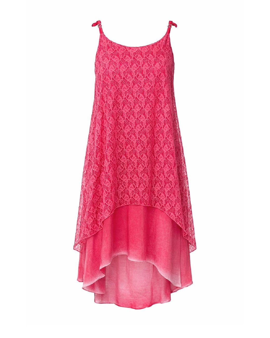 Conquista Pink Elegant Lace High-Low Dress With Adjustable Straps