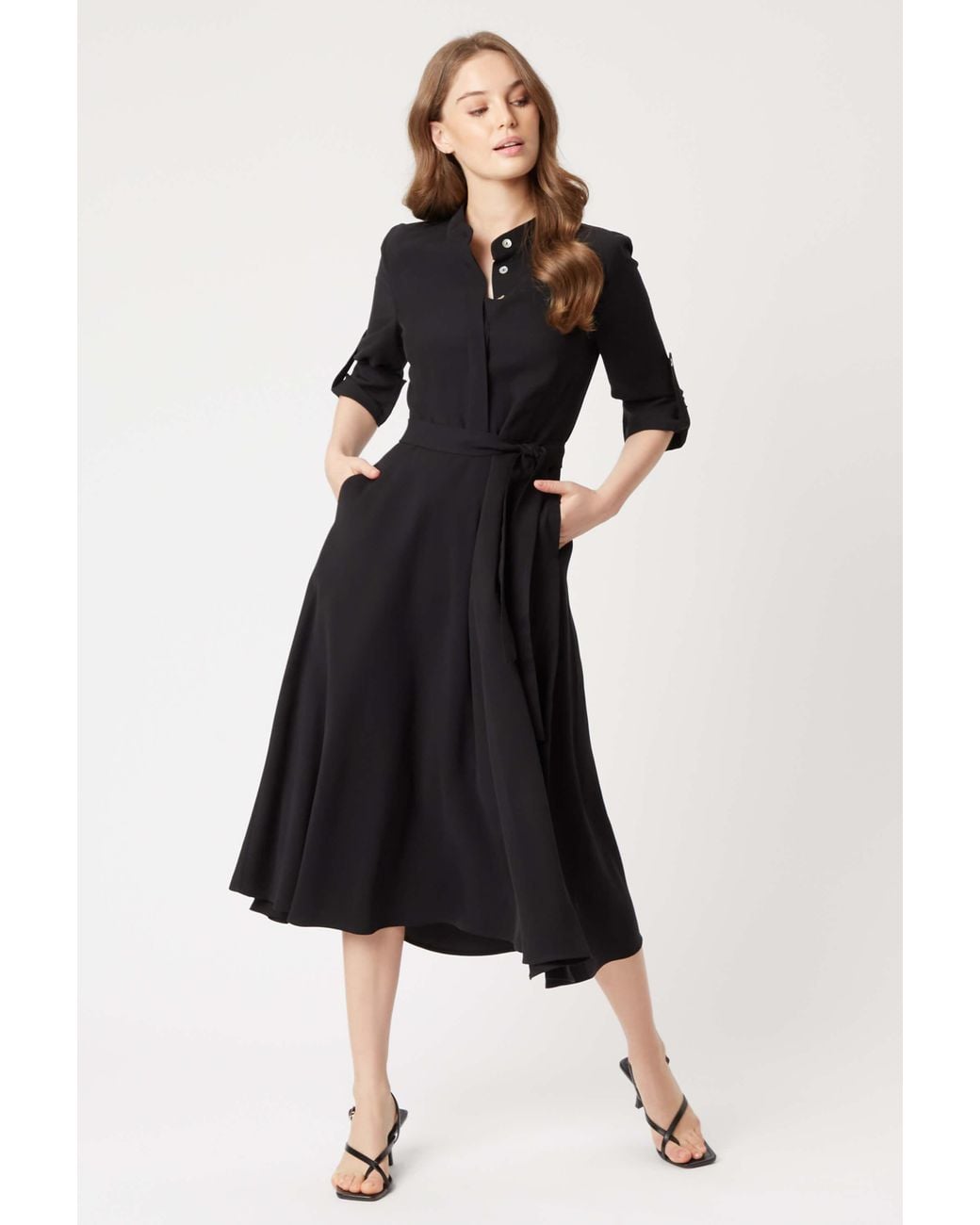 James Lakeland Black Roll Sleeve Midi Dress
