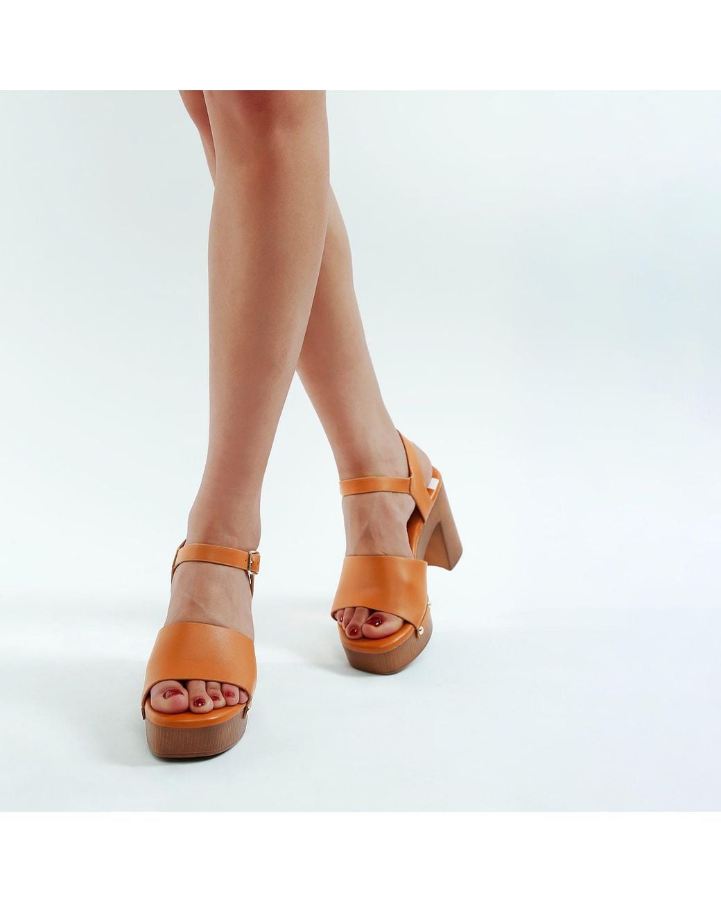 Rag & Co Brown Sawor Recycled Leather High Block Sandals