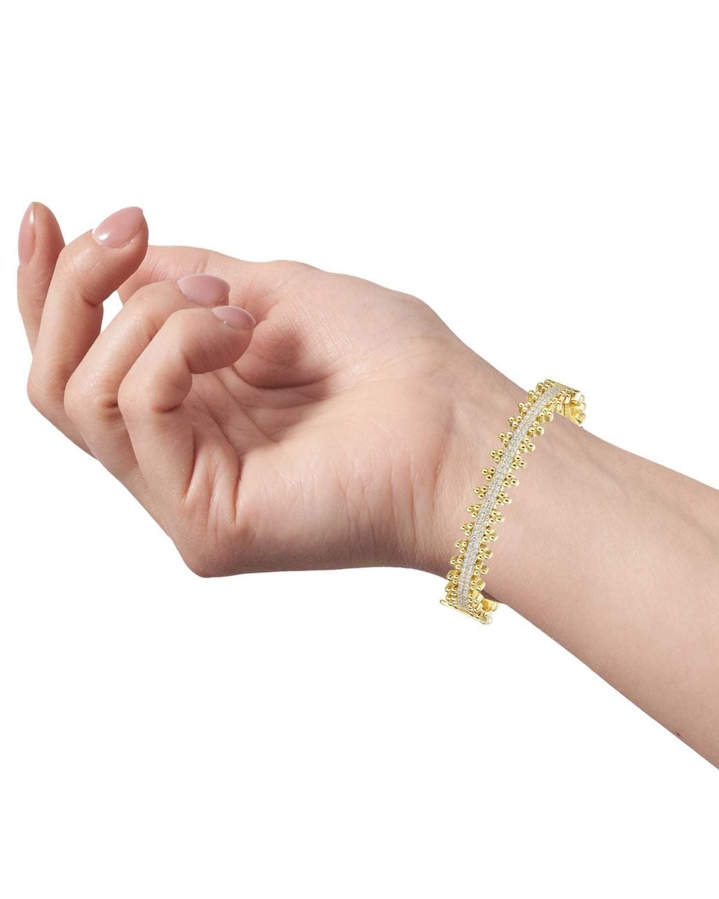 Genevive Jewelry Metallic Rachel Glauber Plated Sterling With Cubic Zirconia Beaded Cluster Link Tennis Bracelet