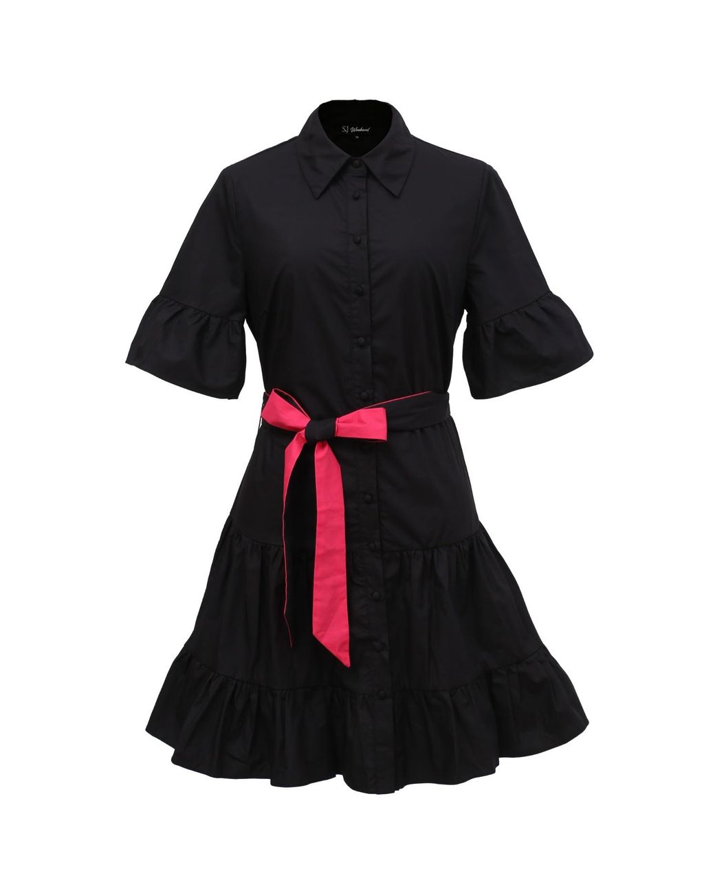 Smart and Joy Black Skater Cotton Ruffle Dress