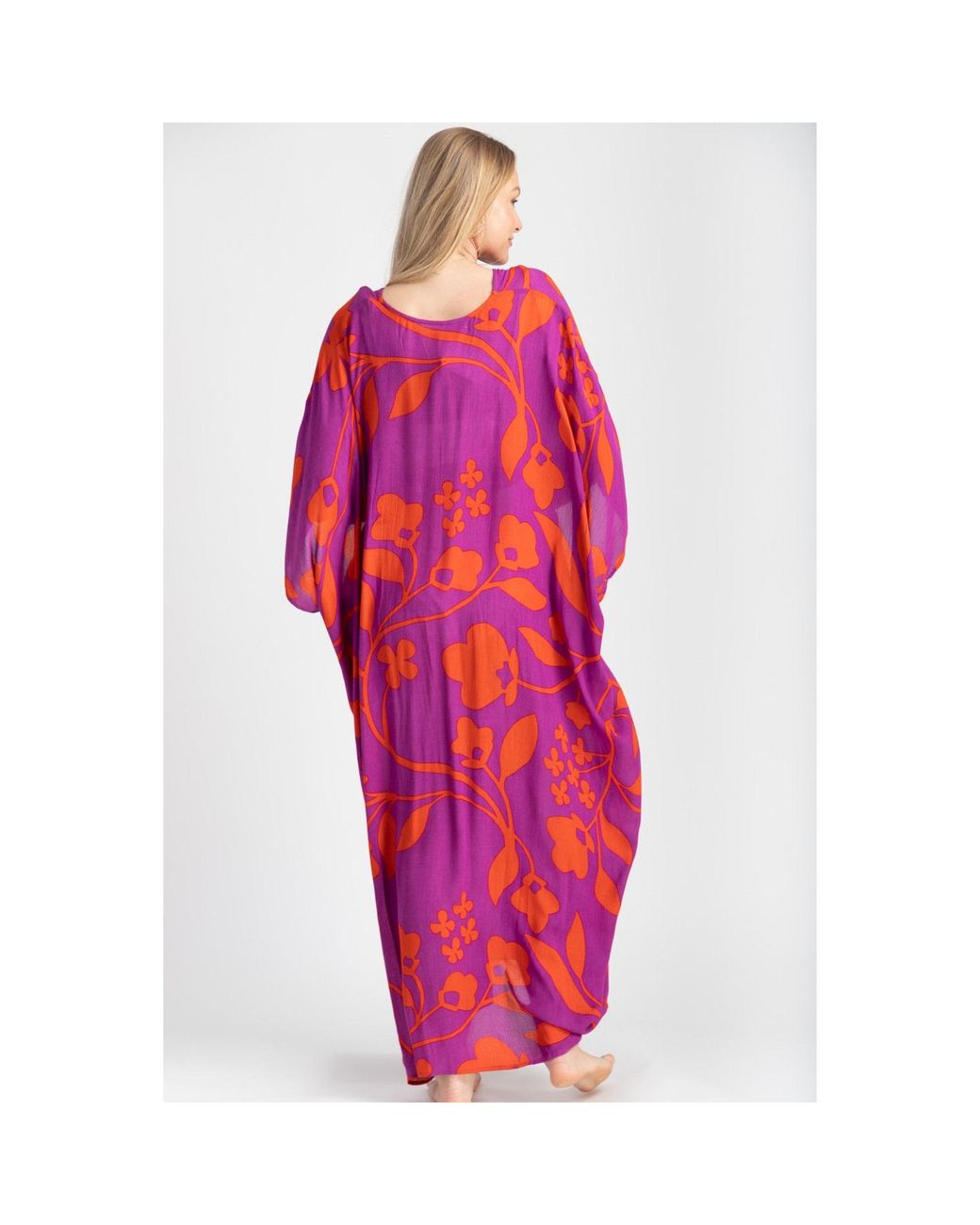 Saachi Red Bold Floral Deep Kaftan Maxi