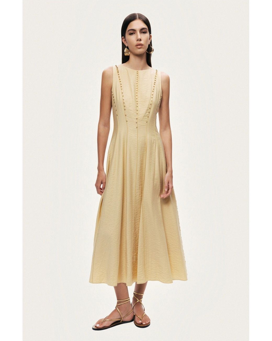 Nocturne Natural Sleeveless Textured Midi Dress