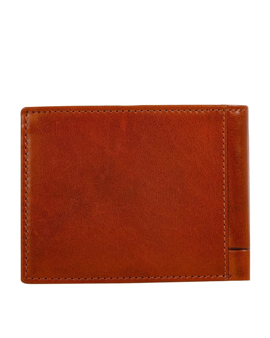 Time Resistance Brown Cognac Leather Bifold Wallet for men