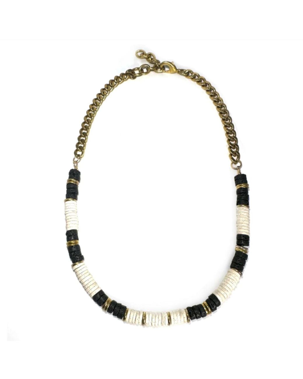 Rachel Nathan Metallic Lava Rock & Cream Necklace