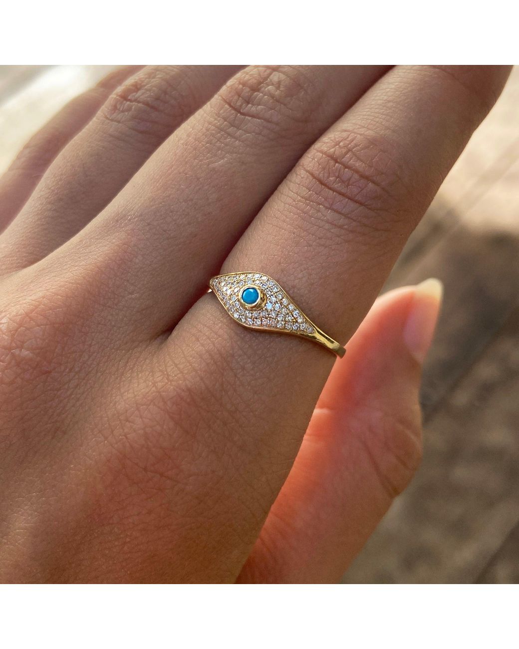 KAMARIA Metallic Evil Eye Ring With And Diamonds
