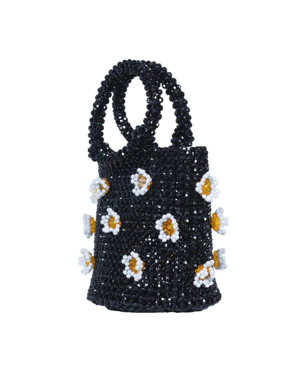 Tillie Beads Blue 3D Daisy Round Handle Bucket Bead Bag