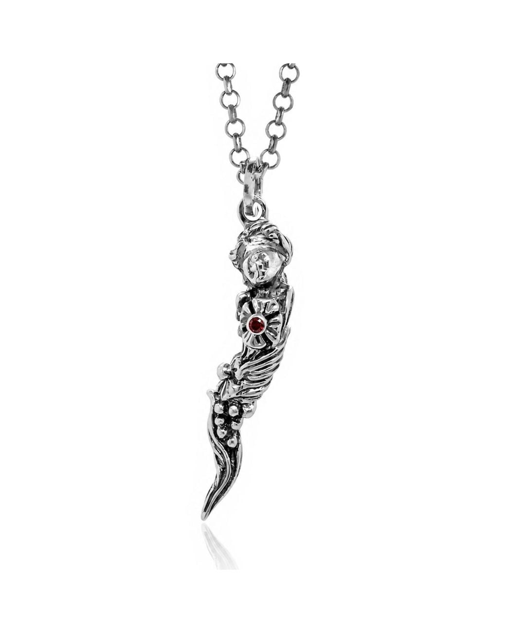 Unaloe Metallic Sterling Necklace With Goddess Of Fortune With Natural Ruby