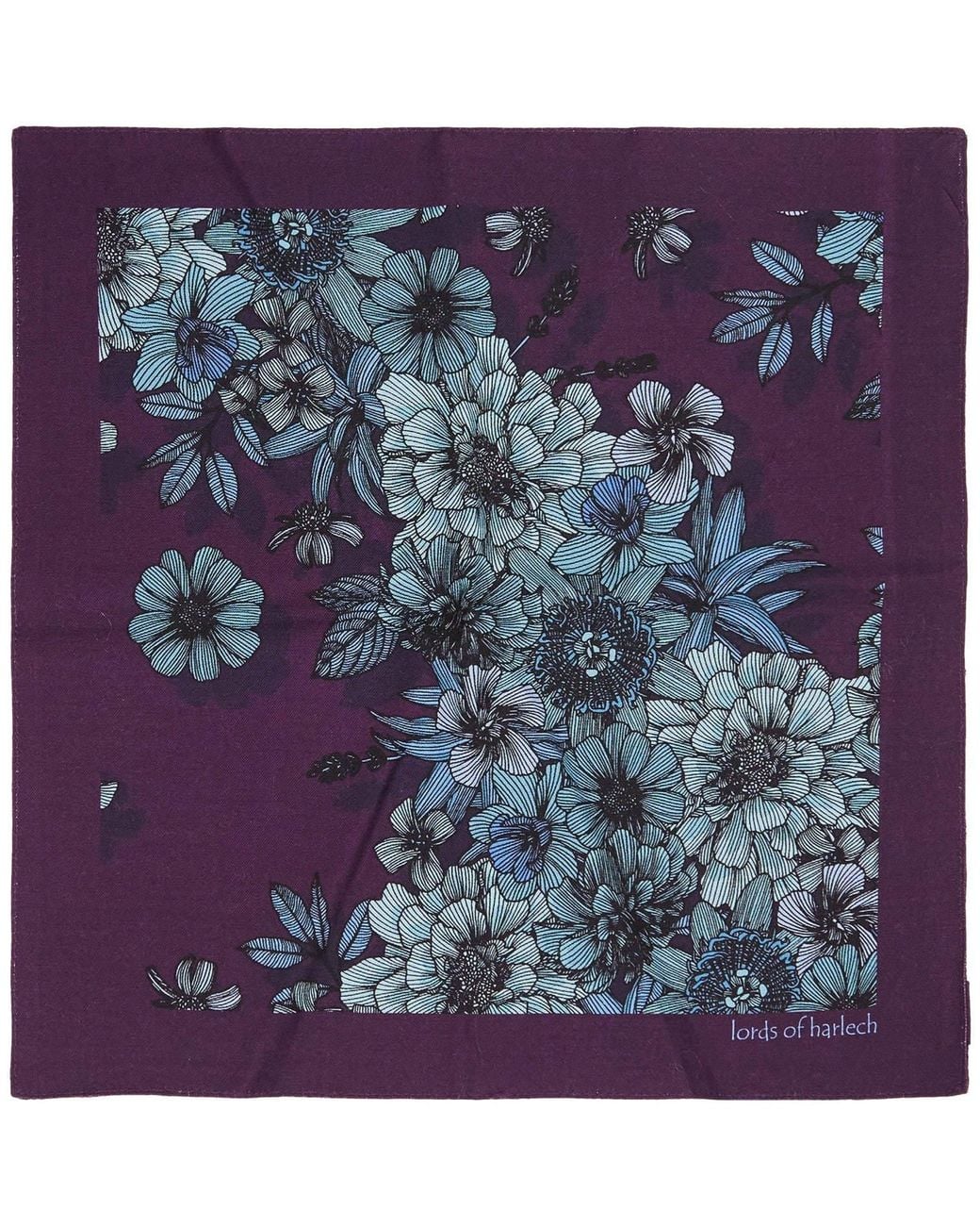 Lords of Harlech Purple Hudson Valencia Floral Merino Handkerchief Pocket Square for men