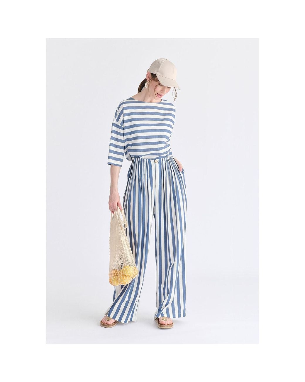 Paisie Blue Front Pleats Detail Wide Leg Trousers