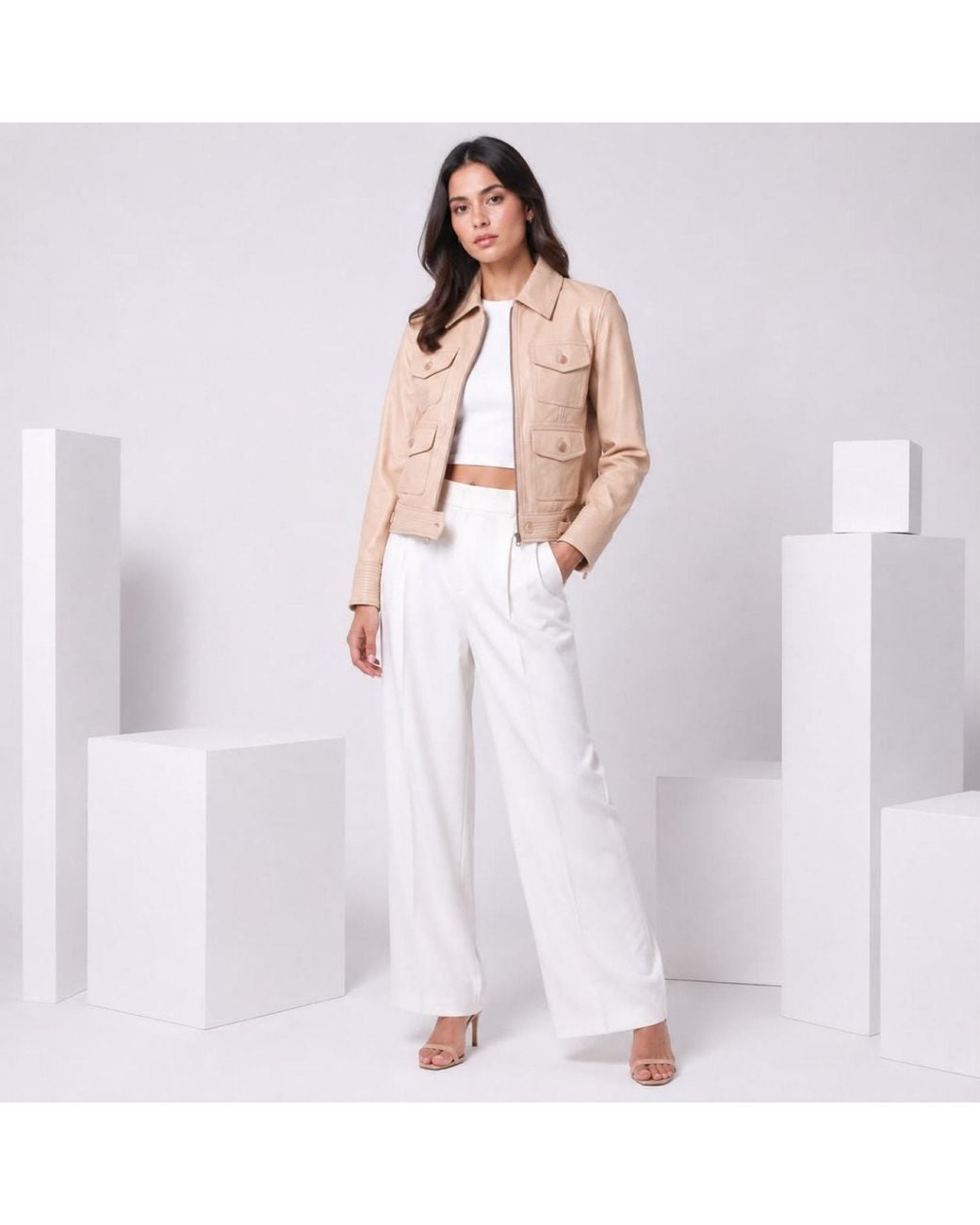 Zasta Studio Pink Bubble Gum Peach Multipocket Leather Jacket
